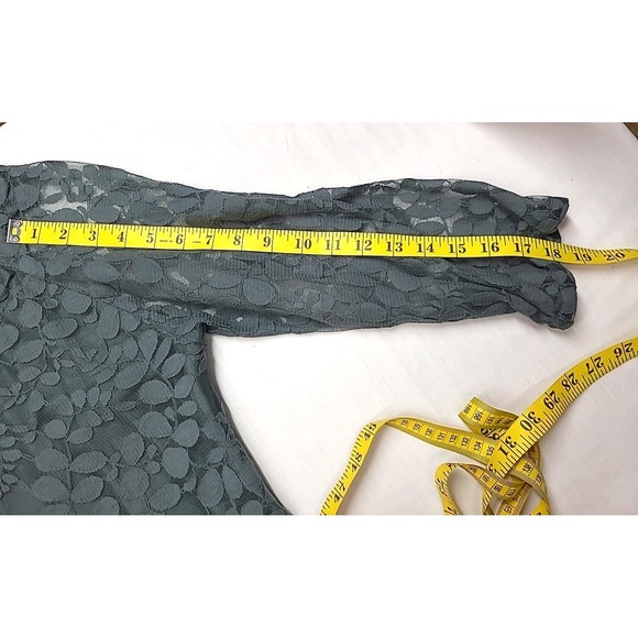 Garnet Hill Dress Sz Medium Green Lace Midi Lined Sheer Floral Overlay Boho - Picture 6 of 7